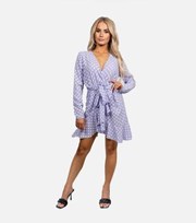 JUSTYOUROUTFIT Lilac Spot Frill Mini Wrap Dress